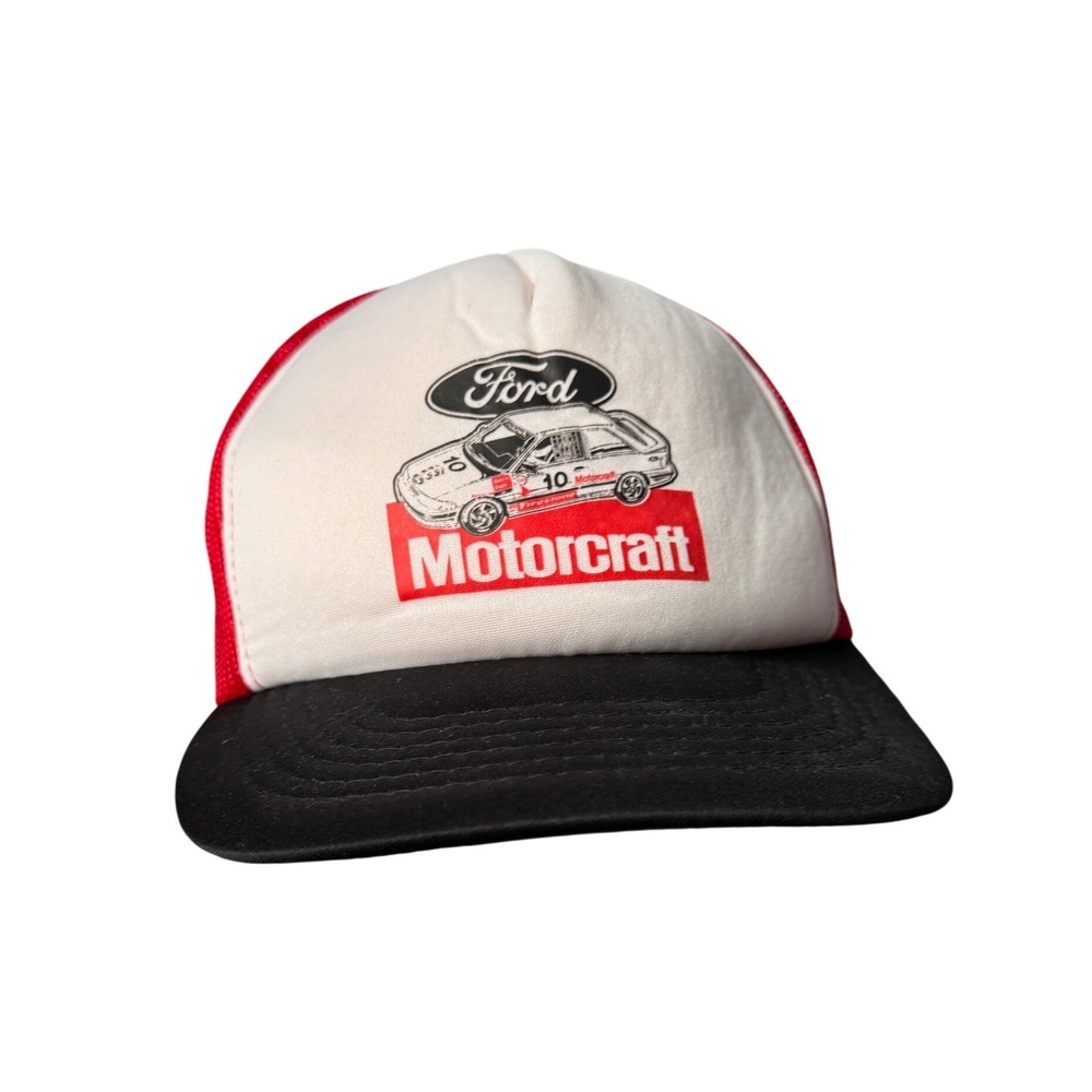 Vintage Ford Motorcraft Racing Trucker Hat Red White Trimark Snapback Cap